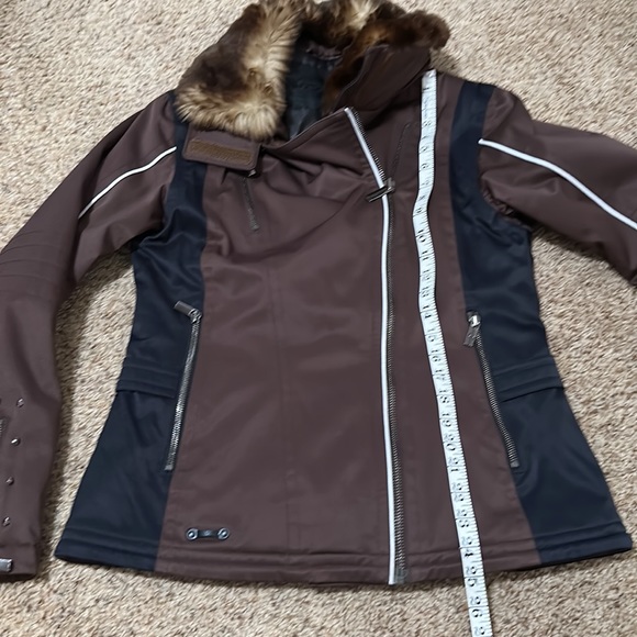 SPYDER Y2K BROWN & BLACK FAUX FUR COLLAR MOTO SKI JACKET COAT SIZE 8 - Picture 11 of 17